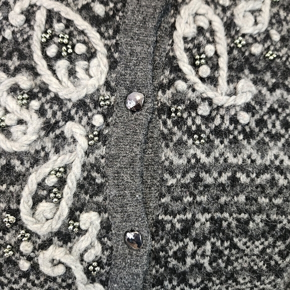 Eddie Bauer Fair Isle Wool Button Down Gray Cardigan‎ Sweater Small Women's - Picture 3 of 8